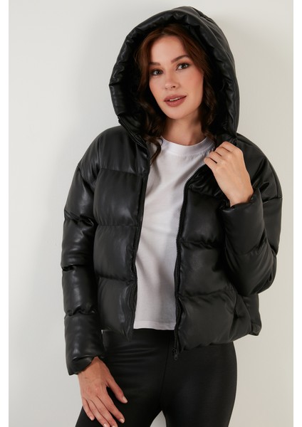 Slim Fit Fermuarlı Kapüşonlu Şişme Mont Bayan Mont 497JENNY modelleri