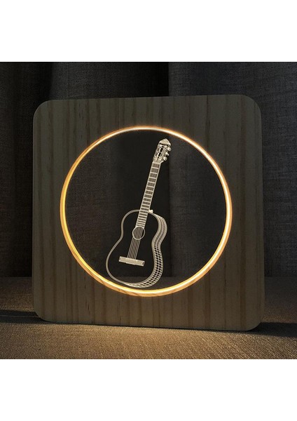 Gitar LED Gece Lambası Katı Ahşap Çerçeve Manuel Anahtarı Kreş Süslemeleri Işıkları