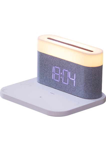 Dijital Çalar Saat Kablosuz Şarj Kompakt Başucu Lambası Çocuk Kreş Beyaz Için