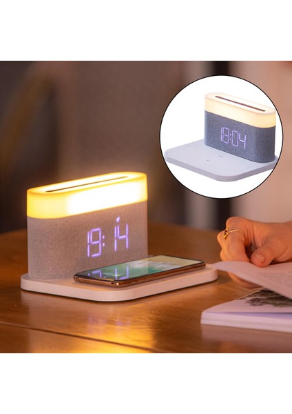 Dijital Çalar Saat Kablosuz Şarj Kompakt Başucu Lambası Çocuk Kreş Beyaz Için modelleri