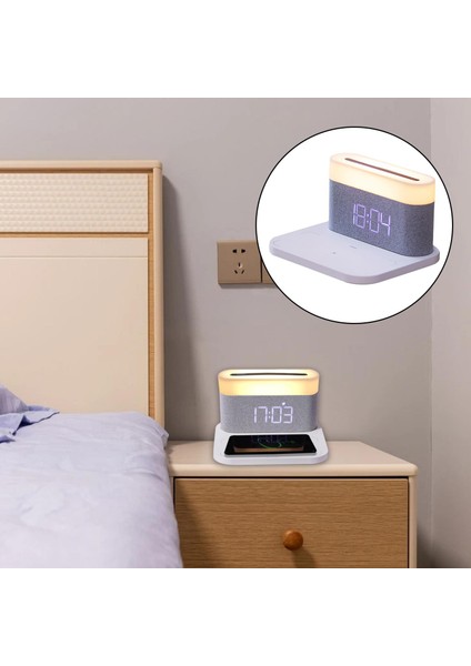 Dijital Çalar Saat Kablosuz Şarj Kompakt Başucu Lambası Çocuk Kreş Beyaz Için fırsatları