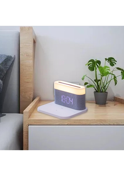 Dijital Çalar Saat Kablosuz Şarj Kompakt Başucu Lambası Çocuk Kreş Beyaz Için indirimleri