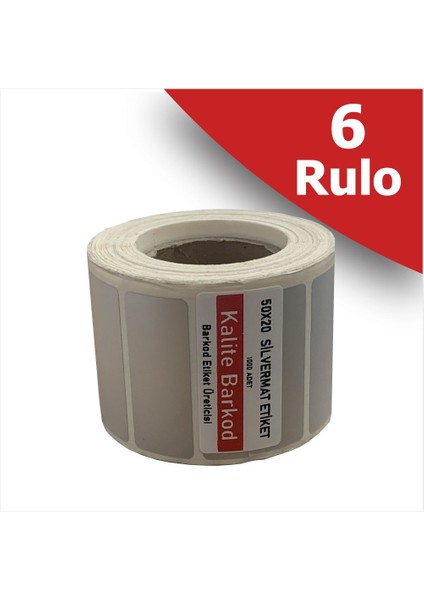 50X20 Silvermat Etiket | 6 Rulo Metalize Barkod Etiketi