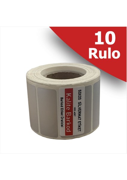 50X20 Silvermat Etiket | 10 Rulo Metalize Demirbaş Etiketi