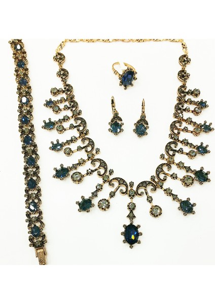 - Safir Swarovski Taşlı Elmas Montür Gerdanlık Küpe Yüzük Bileklik Set Sevgiliye Hediye