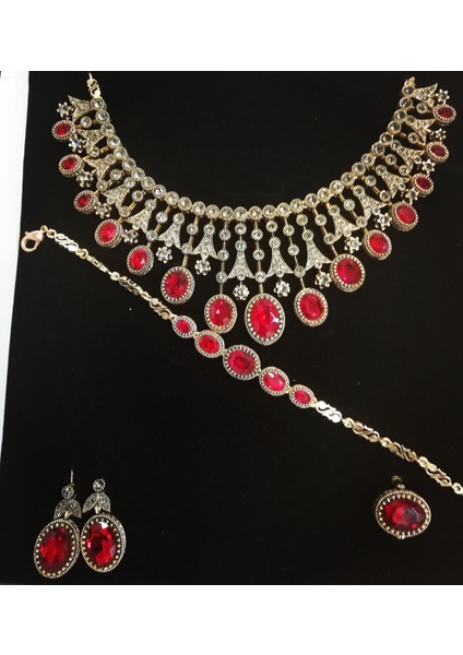 - Yakut Swarovski Taşlı Elmas Montür Gerdanlık Küpe Yüzük Bileklik Set Sevgiliye Hediye fırsatları