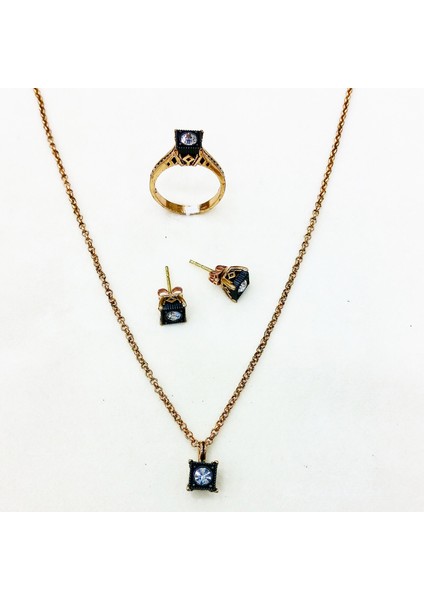 - Elmas Montur Kolye Küpe Yüzük Set Swarovski Taşlı Sevgiliye Hediye