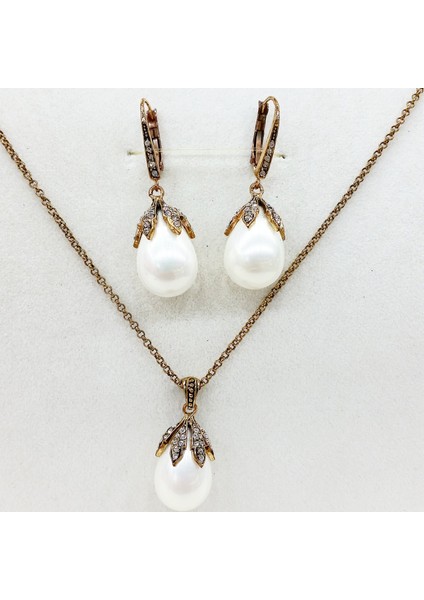 Aşina Gümüş- Elmas Montur Inci Set Swarovski Taşlı Sevgiliye Hediye