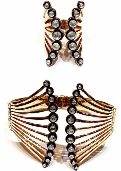 - Elmas Montur Yelpaze Bileklik Yüzük Set Swarovski Taşlı Sevgiliye Hediye