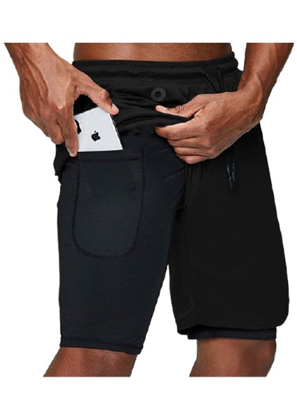 Unisex Koşu ve Antrenman Sporcu Şortu - L Beden Siyah