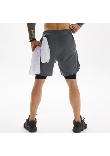 Unisex Koşu ve Antrenman Sporcu Şortu - L Beden Antrasit