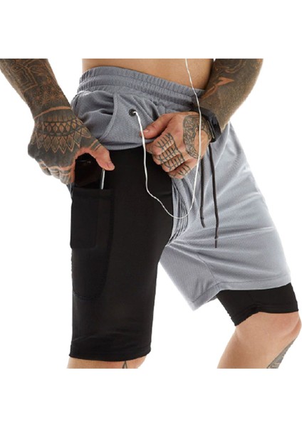Unisex Koşu ve Antrenman Sporcu Şortu - Xl Beden Açık Gri