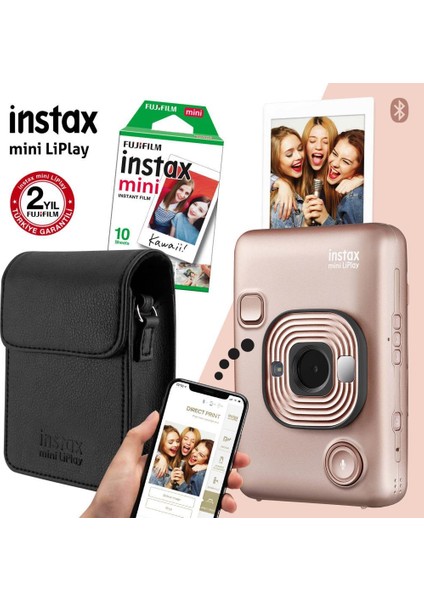 Fujıfılm - Instax Mini Liplay Hybrid Altın Fotoğraf Makinesi Çantalı Hediye Seti 3 modelleri