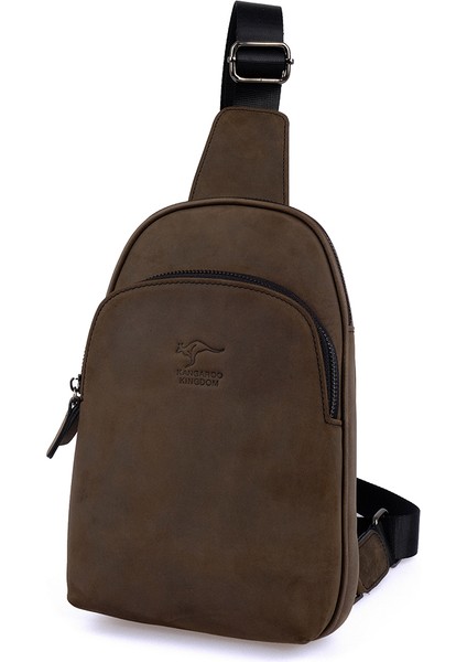Kangaroo Kıngdom Hakiki Deri Crazy Horse Füme Erkek Body Bag Sırt Çantası 8155-ZF