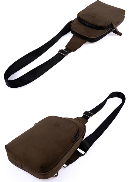 Kangaroo Kıngdom Hakiki Deri Crazy Horse Füme Erkek Body Bag Sırt Çantası 8155-ZF fırsatları