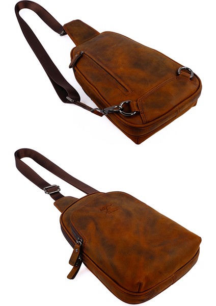 Kangaroo Kıngdom Hakiki Deri Crazy Horse Koyu Taba Erkek Body Bag Sırt Çantası 8155-ZKT modelleri