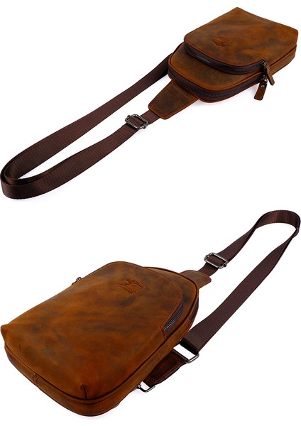 Kangaroo Kıngdom Hakiki Deri Crazy Horse Koyu Taba Erkek Body Bag Sırt Çantası 8155-ZKT fırsatları