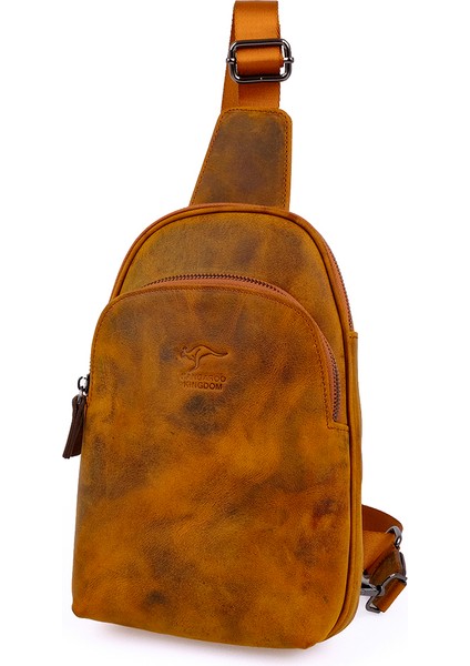 Kangaroo Kıngdom Hakiki Deri Crazy Horse Açık Taba Erkek Body Bag Sırt Çantası 8155-ZAT