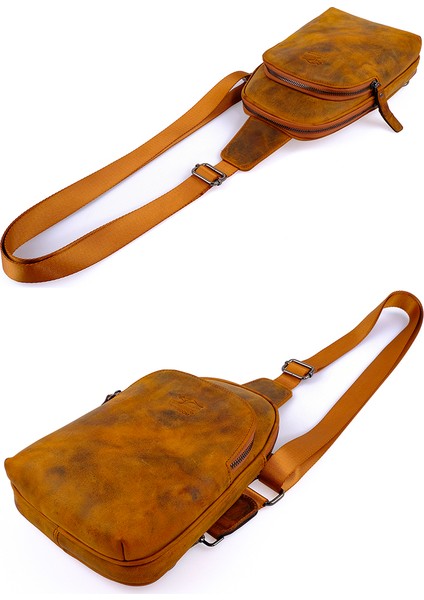 Kangaroo Kıngdom Hakiki Deri Crazy Horse Açık Taba Erkek Body Bag Sırt Çantası 8155-ZAT modelleri