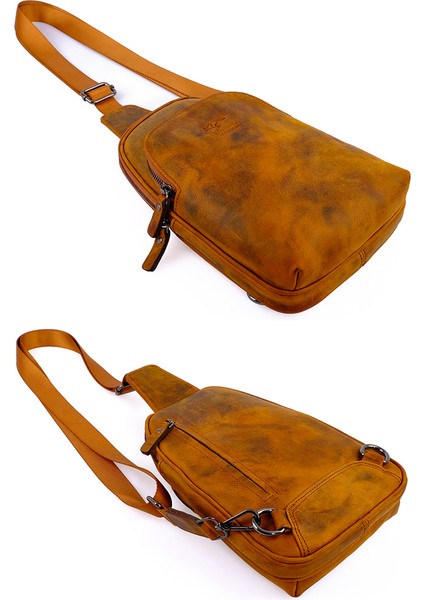 Kangaroo Kıngdom Hakiki Deri Crazy Horse Açık Taba Erkek Body Bag Sırt Çantası 8155-ZAT fırsatları