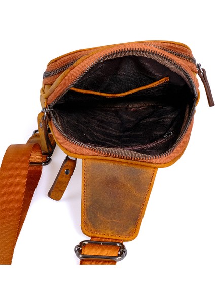 Kangaroo Kıngdom Hakiki Deri Crazy Horse Açık Taba Erkek Body Bag Sırt Çantası 8155-ZAT indirimleri