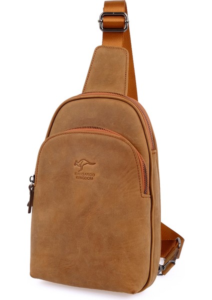 Kangaroo Kıngdom Hakiki Deri Crazy Horse Kum Erkek Body Bag Sırt Çantası 8155-ZKU
