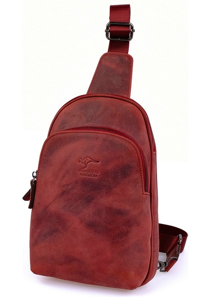 Kangaroo Kıngdom Hakiki Deri Crazy Horse Vişne Unisex Body Bag Sırt Çantası 8155-ZV