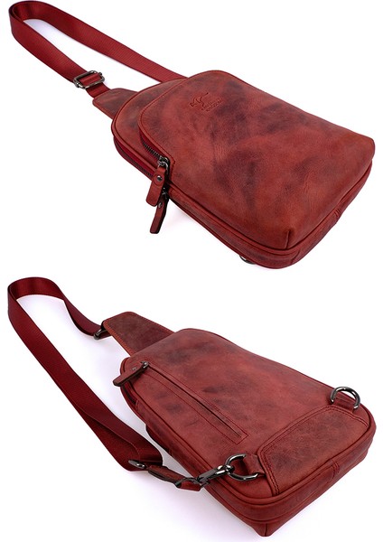 Kangaroo Kıngdom Hakiki Deri Crazy Horse Vişne Unisex Body Bag Sırt Çantası 8155-ZV modelleri