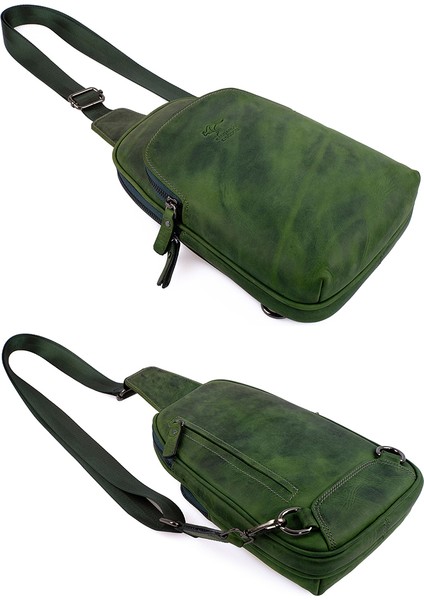 Kangaroo Kıngdom Hakiki Deri Crazy Horse Yeşil Unisex Body Bag Sırt Çantası 8155-ZY modelleri