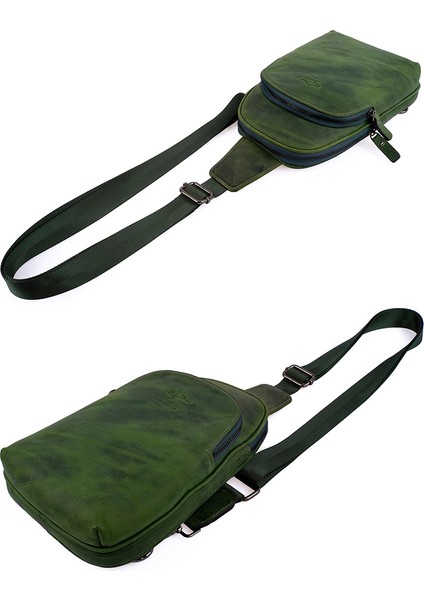 Kangaroo Kıngdom Hakiki Deri Crazy Horse Yeşil Unisex Body Bag Sırt Çantası 8155-ZY fırsatları