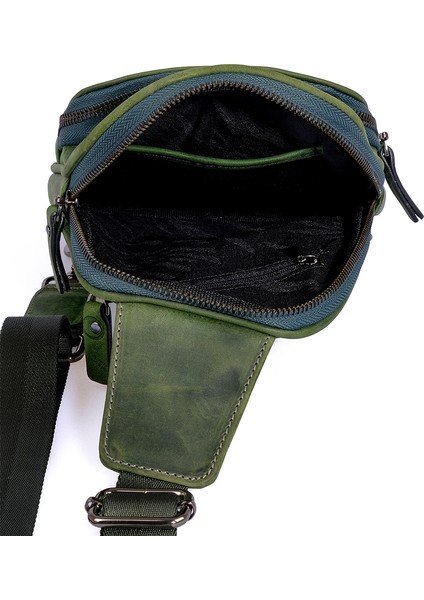 Kangaroo Kıngdom Hakiki Deri Crazy Horse Yeşil Unisex Body Bag Sırt Çantası 8155-ZY indirimleri