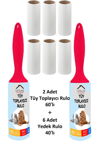 Life Line 2 Adet Tüy Toplayıcı Rulo + 6 Adet Yedek Rulo