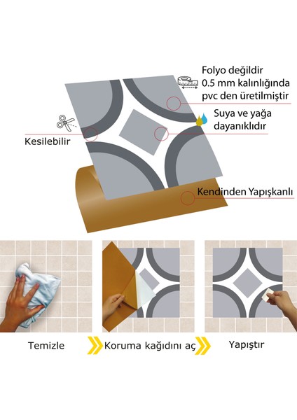 Kendinden Yapışkanlı Banyo Mutfak Kaplama Geometrik 08 Desenli Pvc Karo 30x30 cm 11 Adet 1 M2