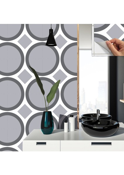 Kendinden Yapışkanlı Banyo Mutfak Kaplama Geometrik 08 Desenli Pvc Karo 30x30 cm 11 Adet 1 M2