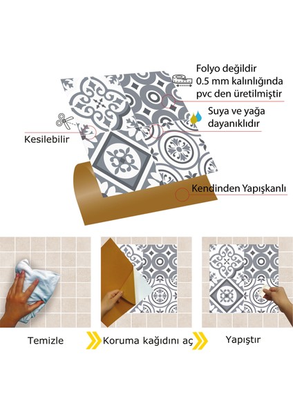 Kendinden Yapışkanlı Banyo Kaplama Geometrik 010 Karma Desenli Pvc Karo 30x30 cm 11 Adet 1m2