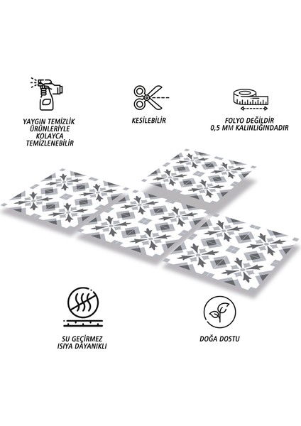 Kendinden Yapışkanlı Mutfak Banyo Kaplama Geometrik 032 Desenli Pvc Karo 30x30 cm 11 Adet 1m2