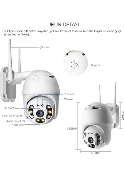 2.0 Mp Hd Lens Iç Dış Mekan Suya Danıklı Ip Wifi Network Güvenlik Kamerası Wifi Kamera