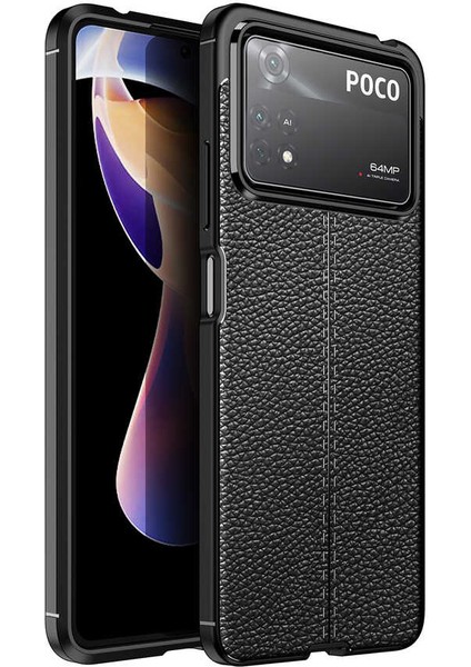 Caseworld Xiaomi Poco X4 Pro 5g Kılıf Darbe Korumalı Deri Görünümlü Silikon Arka Kapak - Siyah