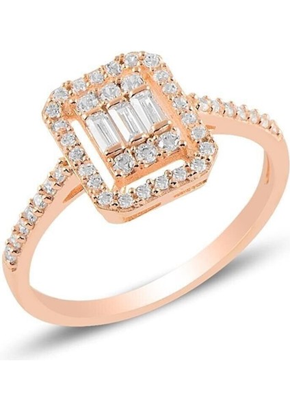 Doğan Silvergümüş Rodyumlu Rose Baget Taşlı Yüzük DGN21464
