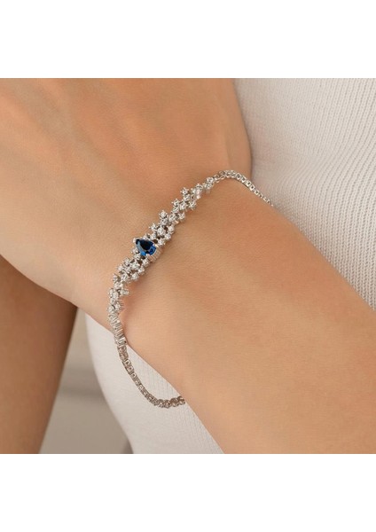 Safir Renkli Su Damlası Gümüş Bileklik fiyatları