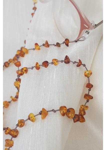 Damla Kehribar Gözlük Zinciri - Ipi 70 cm Karamel Renk