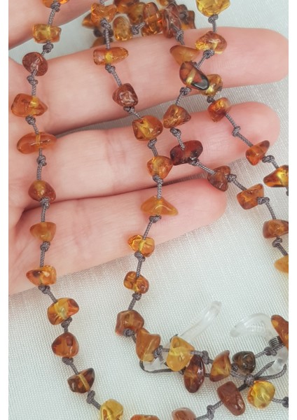 Damla Kehribar Gözlük Zinciri - Ipi 70 cm Karamel Renk