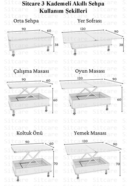 Oslo Sihirli Sehpa Akıllı Masa Yemek Masası Çekmeceli Tekerli Antrasit Renk