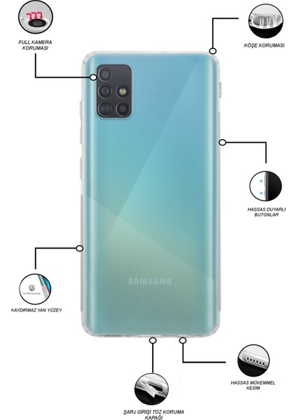 Samsung Galaxy A51 Kapak Kamera Korumalı Tıpalı Şeffaf Silikon Kılıf