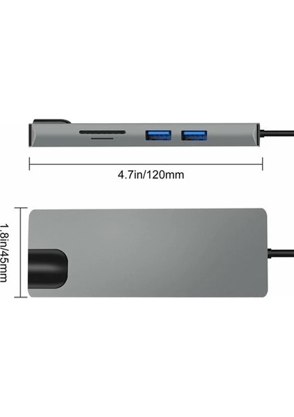 FC09 Macbook Uyumlu Type-C To 4K 1080P Hd HDMI 1000 Mbps Gigabit Ethernet RJ45 Pd Sd Kart 2* USB 3.0 VGA 8ın1 Çevirici Hub Adaptör