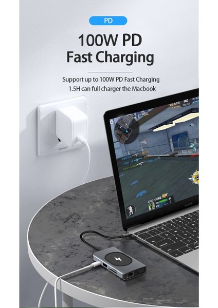 Ww-9 Macbook Uyumlu Type-C To USB 3.0 4K HDMI Ethernet RJ45 VGA Sd Tf Kart Pd Aux 9 Port Çevirici Hub Adaptör