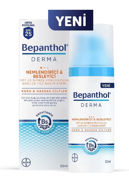 Derma Nemlendirici & Besleyici Spf 25 Güneş Koruyuculu Günlük Yüz Bakım Kremi 50 ml