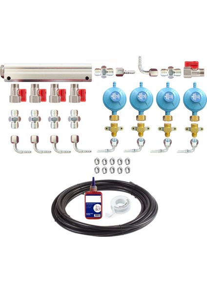 7A Mühendislik Karavan Lpg Dağıtıcı Kollektör Iç Tesisat Seti 4 Çıkışlı