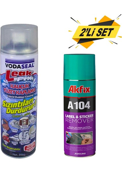 Leak Fix Su Sızdırmaz Sprey Şeffaf 396 gr +Akfix A104 Etiket Sökücü Yapışkan Sökücü Sprey 200 ml