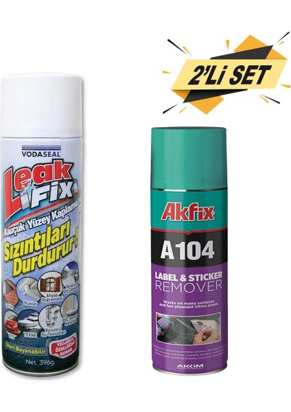 Leak Fix Su Sızdırmaz Sprey Beyaz 396 gr +Akfix A104 Etiket Sökücü Yapışkan Sökücü Sprey 200 ml